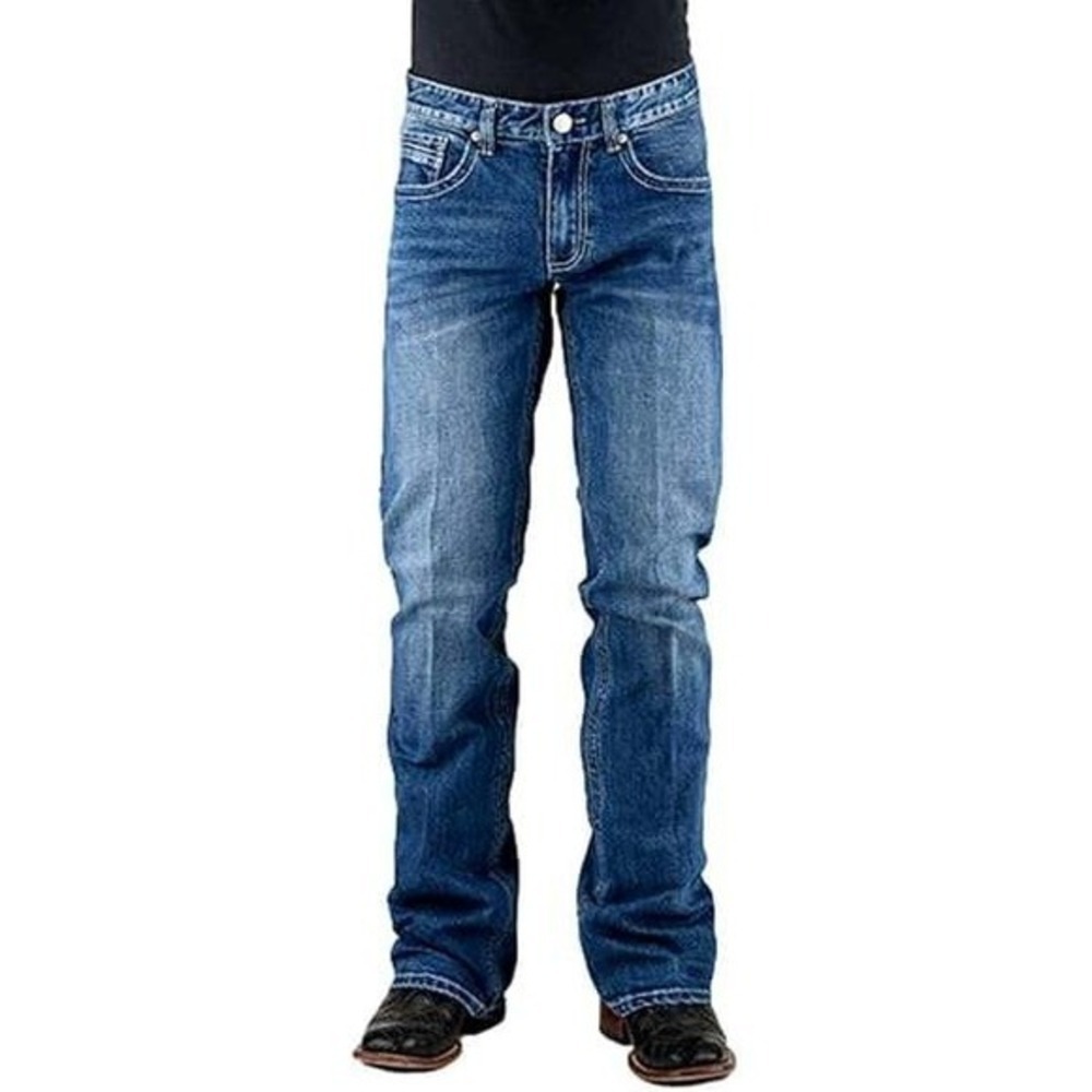 Tin Haul Men's Regular Joe Western Jeans 33 L Embroidered Pocket Medium Wash